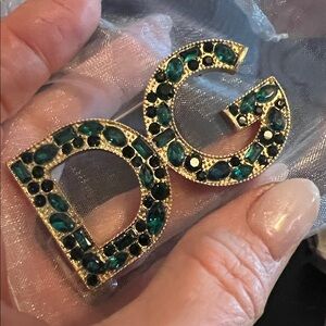 Elegant Green and Black Stone Embellished Earrings